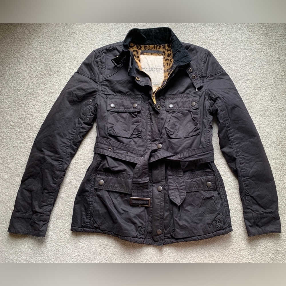 DENIM & SUPPLY Ralph Lauren Twill Surplus Belted Jacket XS Black Leopard Print